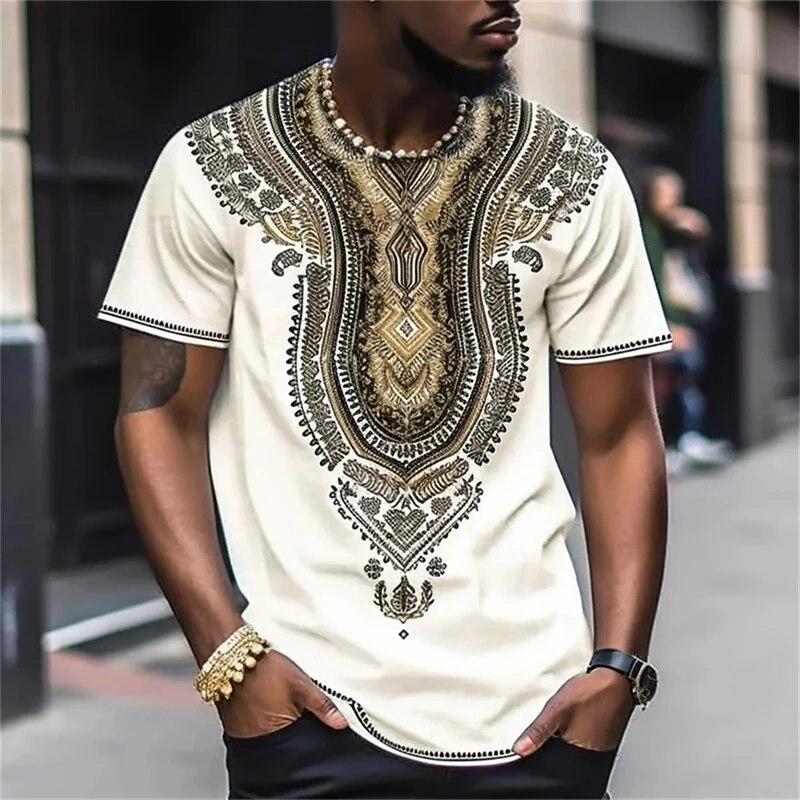 Xr 01 Afrikaanse kleding voor mannen Dashiki 3D-print T-shirts Traditionele kleding Ronde hals Casual retro streetwear Vintage etnische stijl Tops XXL
