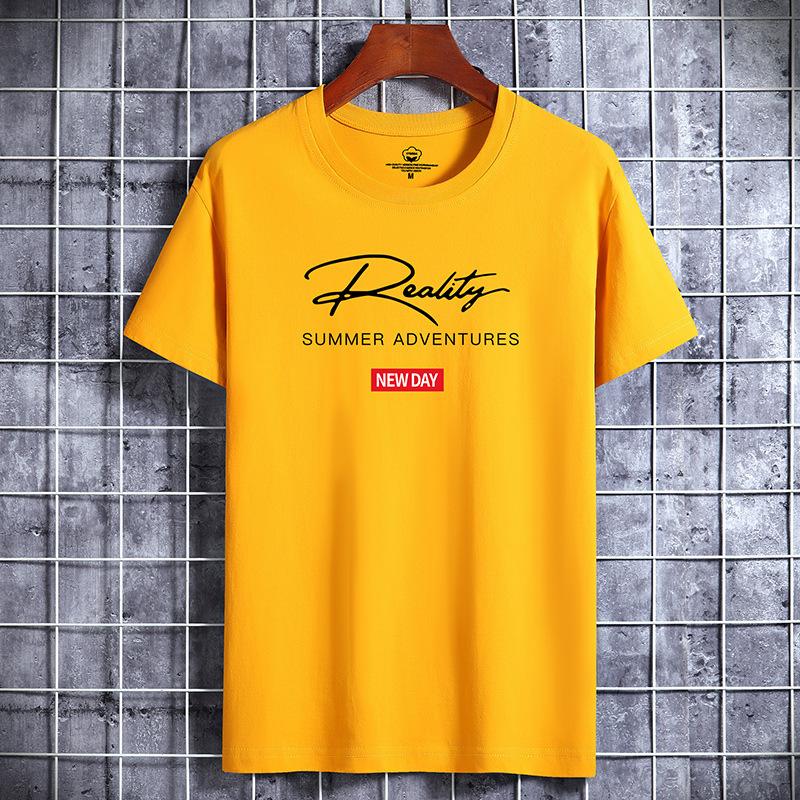 QICED Katoenen T-shirt met korte mouwen Herenmode Losse shirt met halve mouwen Bedrukt meelevend shirt XXL