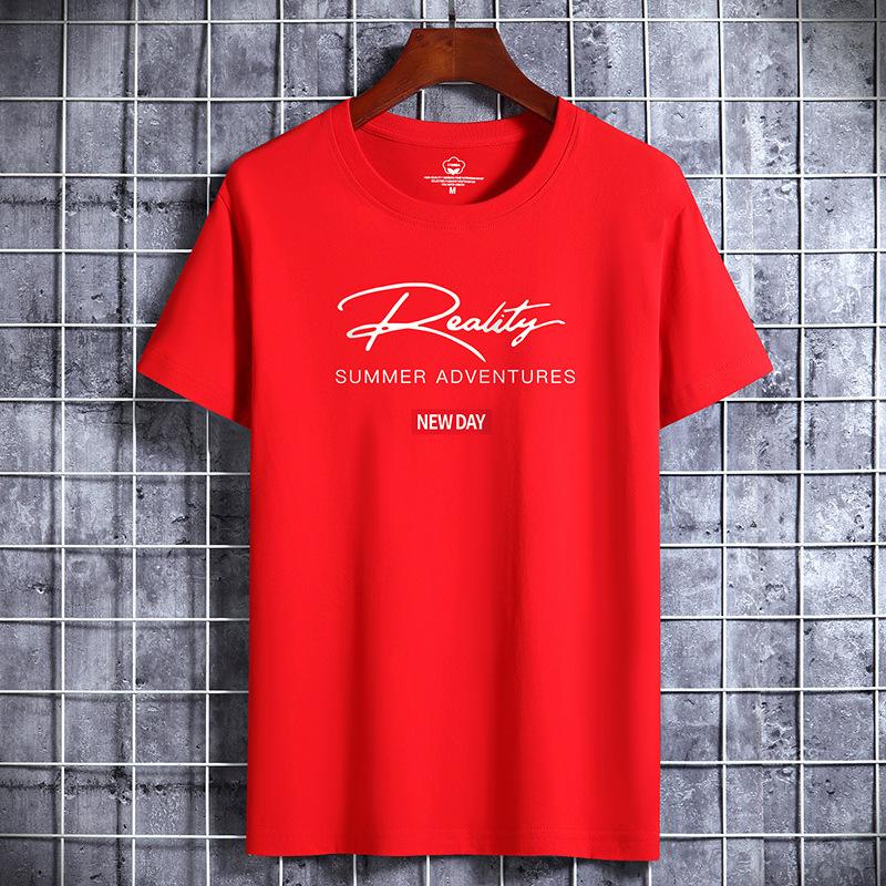 QICED Katoenen T-shirt met korte mouwen Herenmode Losse shirt met halve mouwen Bedrukt meelevend shirt XXL