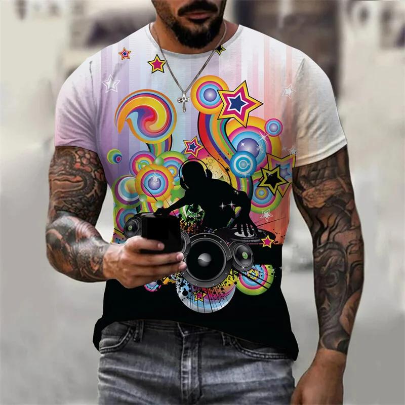 Transmission of love Mode DJ T-shirt voor heren 3D-print T-shirts Disco Korte mouw Zomer Herenkleding Feesttops Casual T-shirt Hiphop Streetwear XL