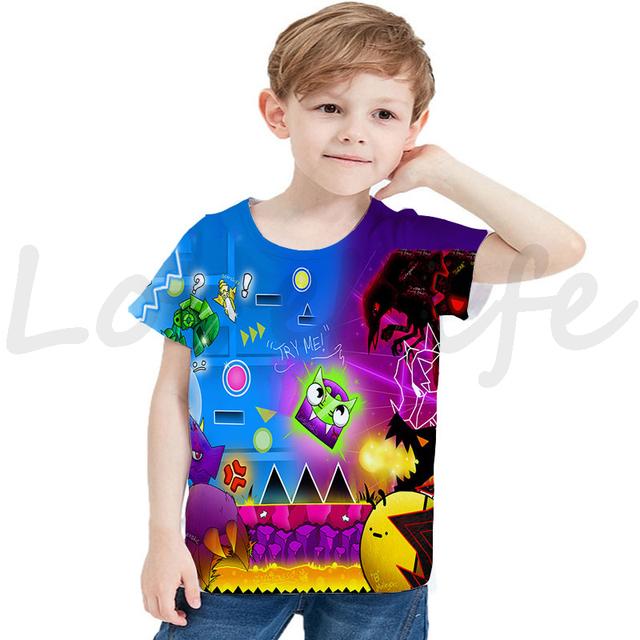 Xuhaijian02 Kids Game Angry Geometry Dash T-shirt voor meisjes Jongenskleding Zomer Korte mouw 3D T-shirt Tieners Cartoon Tee Tops Anime T-shirts 110