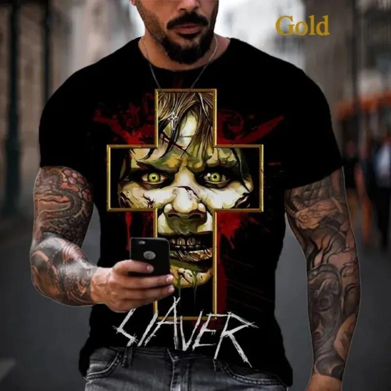 Baibao QIQI Heavy Metal Rock Band Slayer 3D-geprint heren casual hiphop ronde hals coole korte mouw stijl T-shirt cosplay herenkleding XL