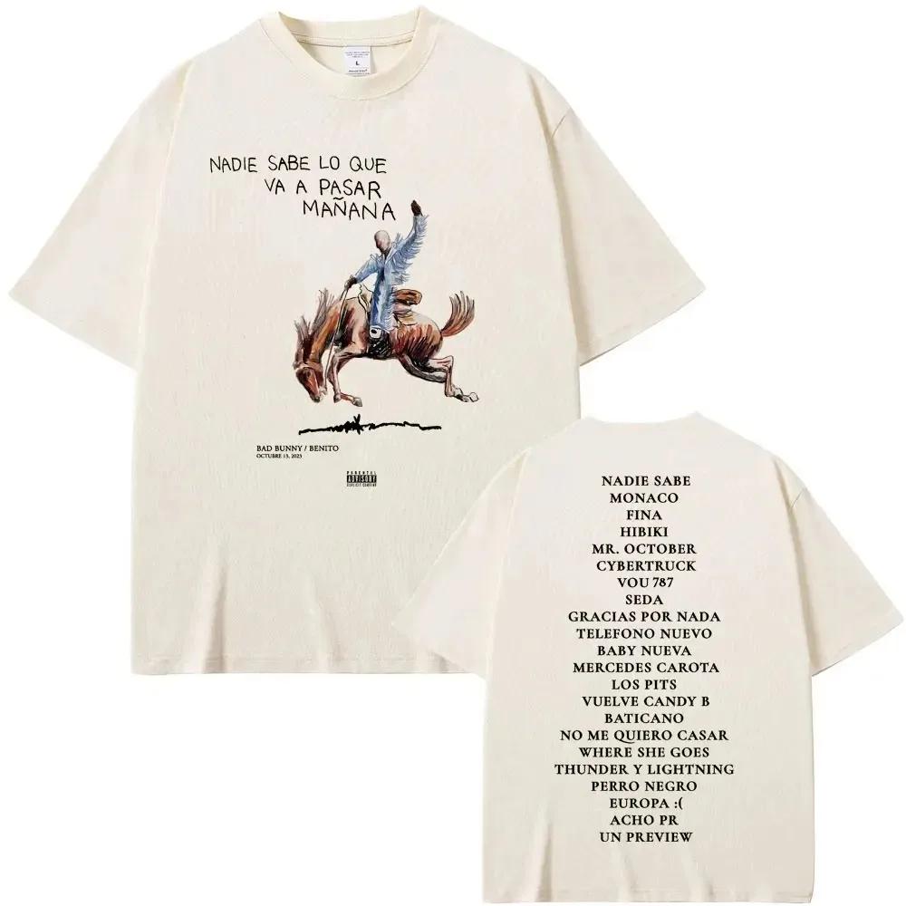 ETST 009 Rapper Bad Bunny Nadie Sabe Lo Que Va A Pasar Mañana Album Tee Heren Dames Katoenen T-shirt Korte Mouw T-shirt Oversized T-shirts XL