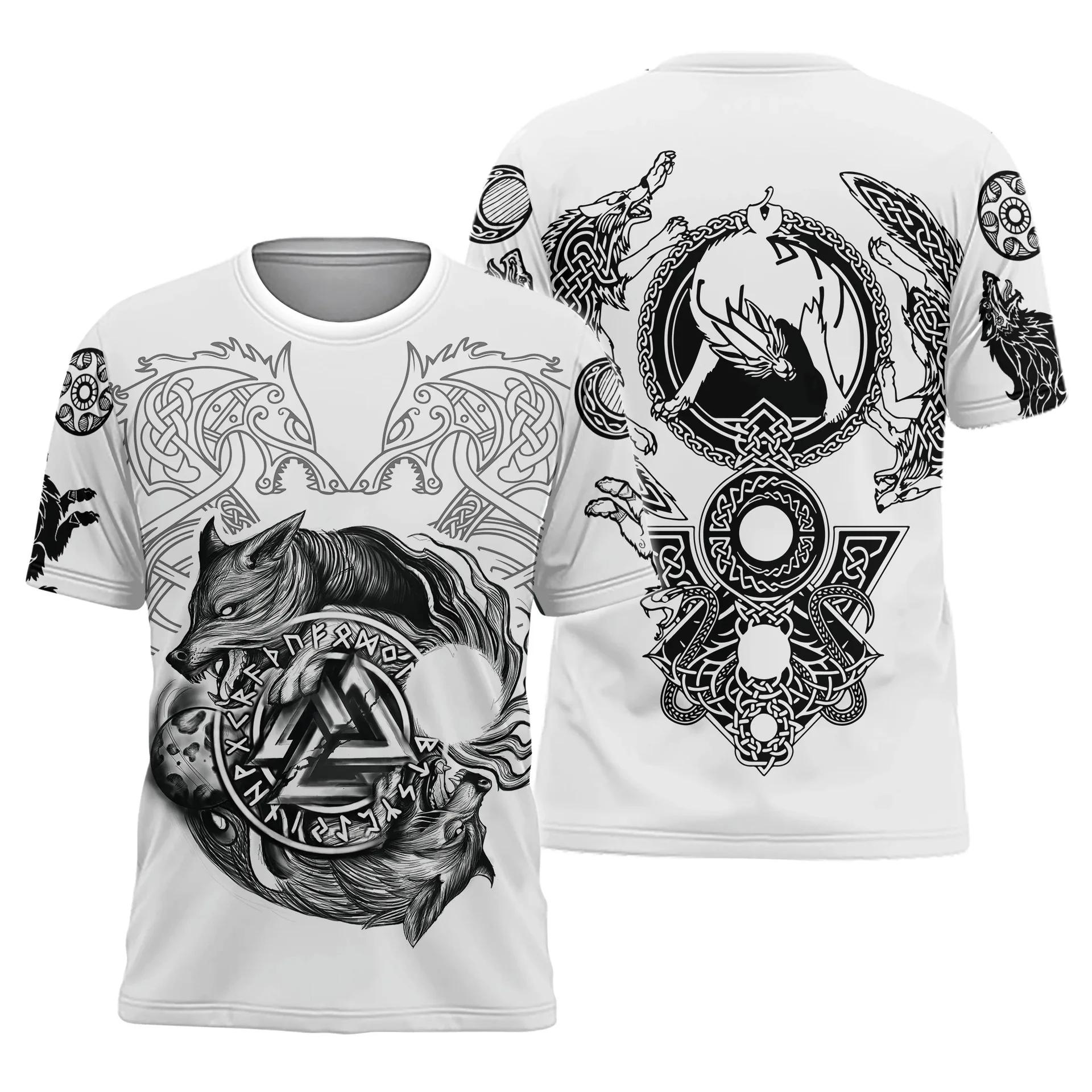ETST 011 Viking Myth Valhalla Totem T-shirts 3D Heren Persoonlijkheid Streetwear O-hals Y2k Tops Zomermode Coole Tatoeage Unisex Kleding XL