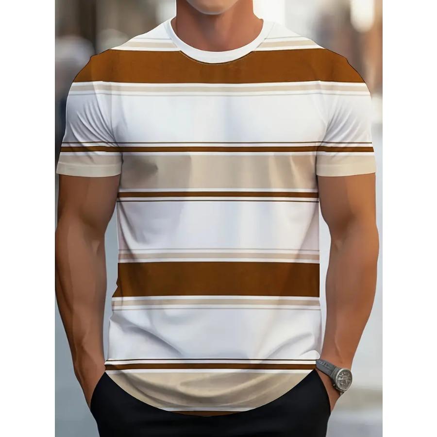 WowClassic Mens Crew Neck Short-Sleeve T-Shirt - Soft Slight Stretch Polyester Fabric, Fancy Stripe Pattern Casual Spring Summer M wit