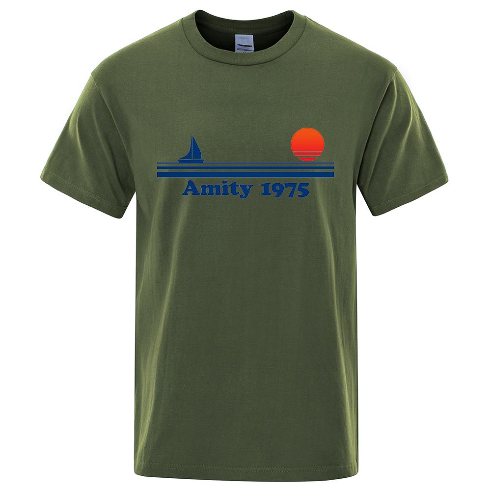 HerSight katoen Amity 1975 - Jaws Retro Print T-shirt Heren Creativiteit Zweetkleding Mode Tee Kleding T-shirts Ademende Katoenen T-shirts Man M