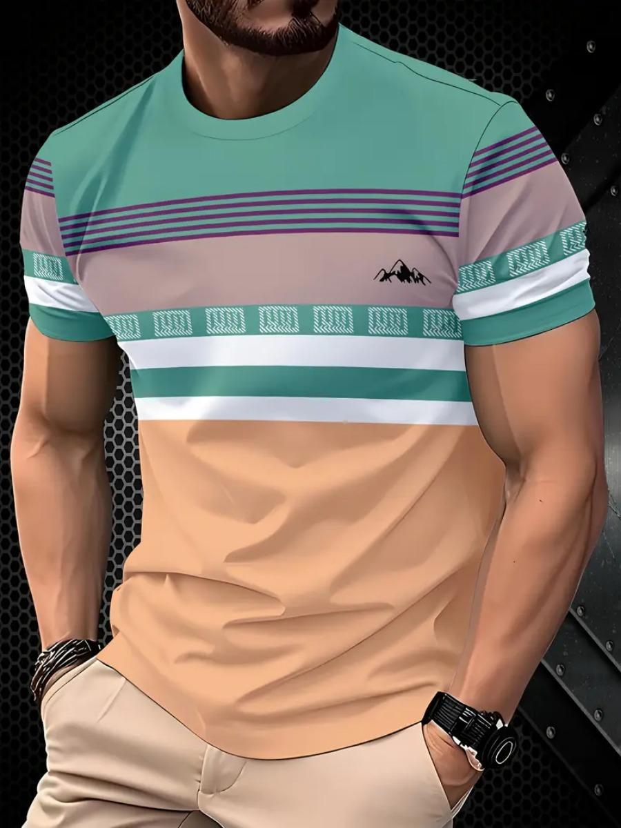 New trendy clothing Zomer Klassiek 3D Geprint Heren T-shirt Outdoor Ronde Hals Korte Mouw Top Streep Print Street Los T-shirt Mannelijk Oversized Kleding L