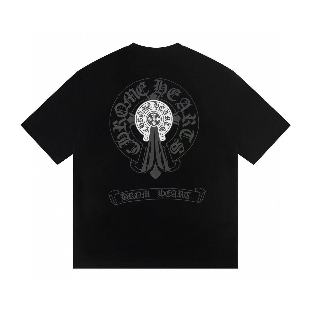 Chrome Hearts W353  2025 Zomer Nieuw Hoge Kwaliteit Katoen Ronde Hals Losse Grote Maat Heren- en Dames T-shirt Koppel T-shirt S zwart