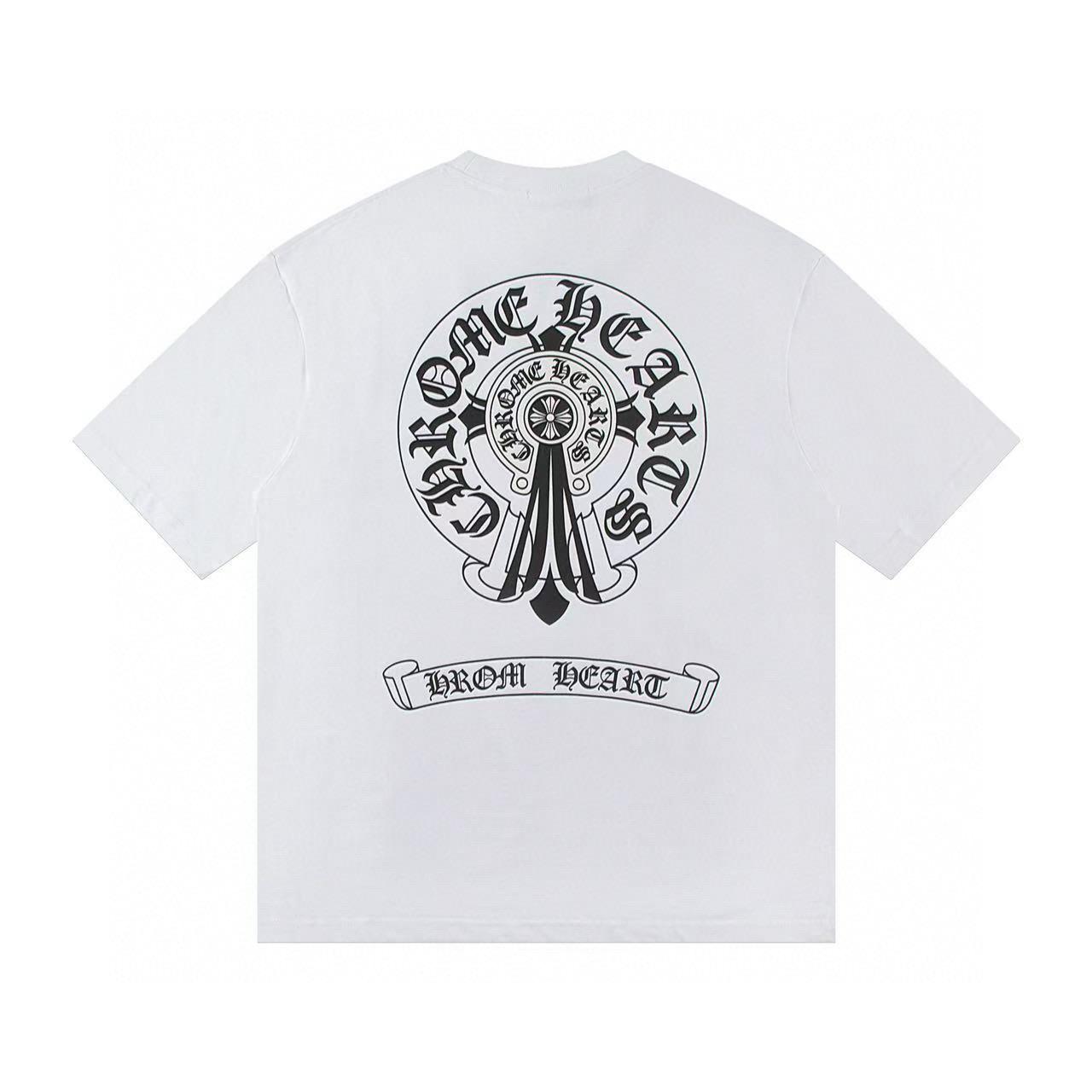 Chrome Hearts W353  2025 Zomer Nieuw Hoge Kwaliteit Katoen Ronde Hals Losse Grote Maat Heren- en Dames T-shirt Koppel T-shirt M wit