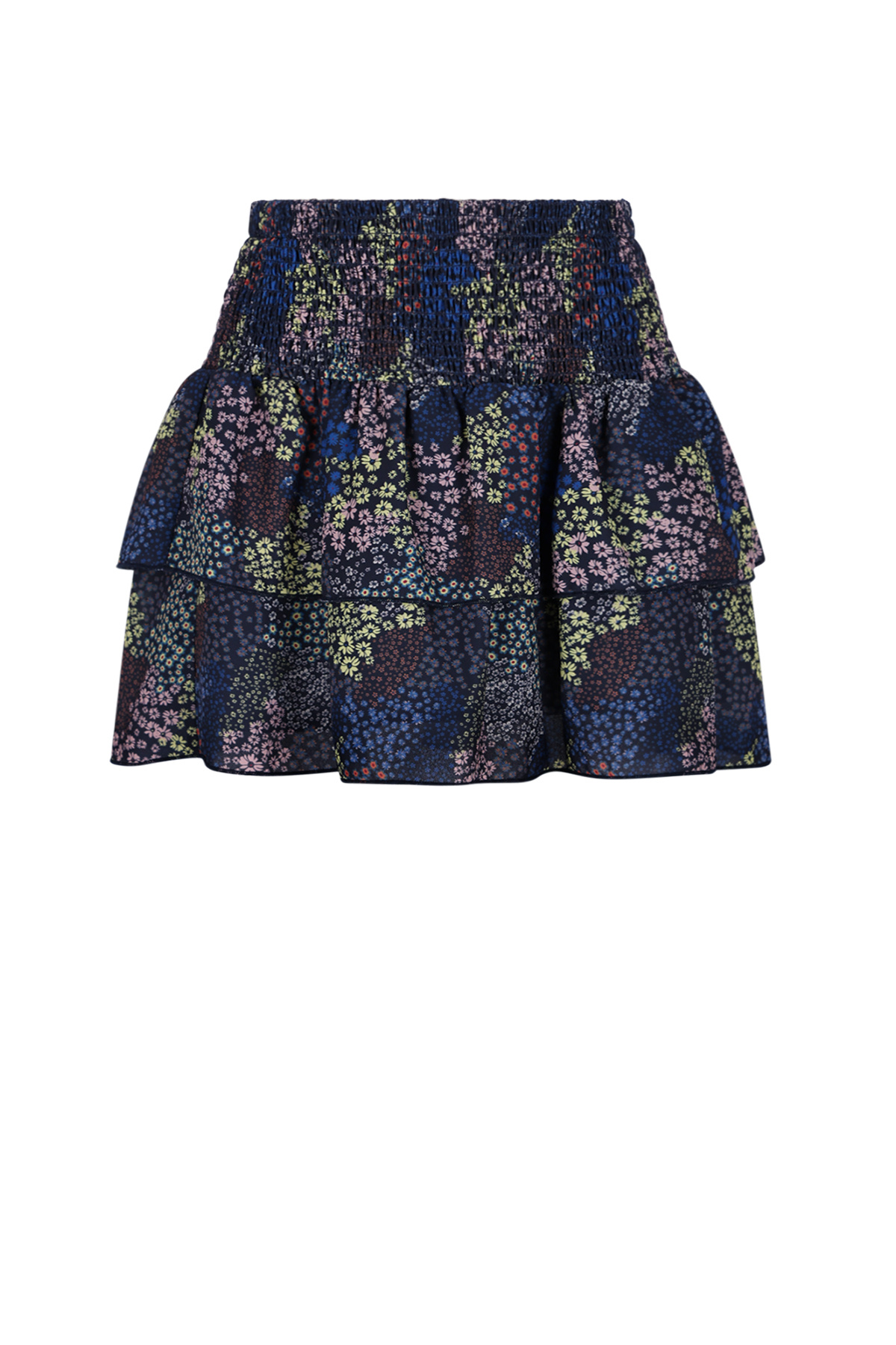 NoNo winter rok meisjes - navy blauw - Nika - smocked, laagjes, denim bloem
