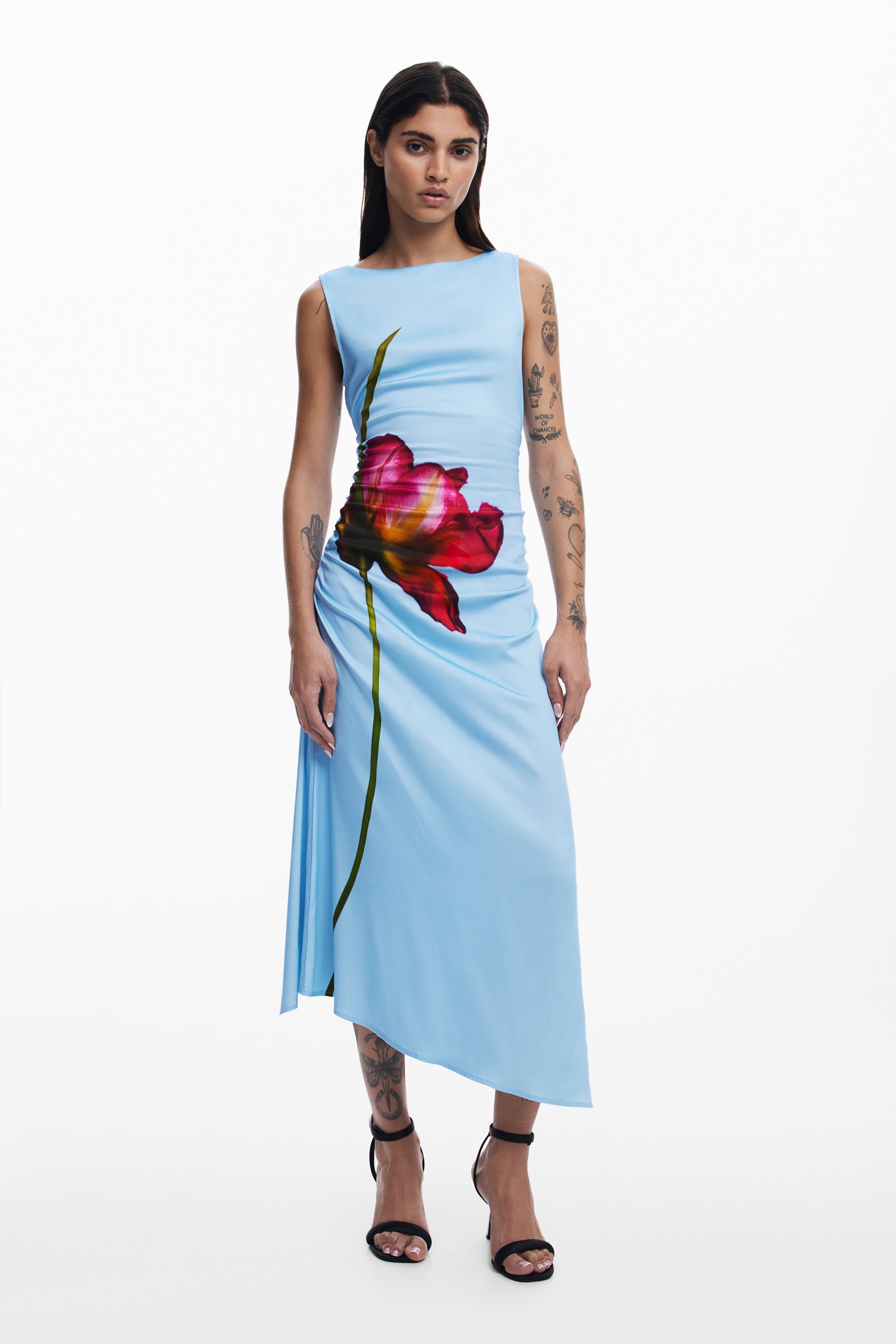 Desigual Asymmetrische orchideeënjurk - BLUE