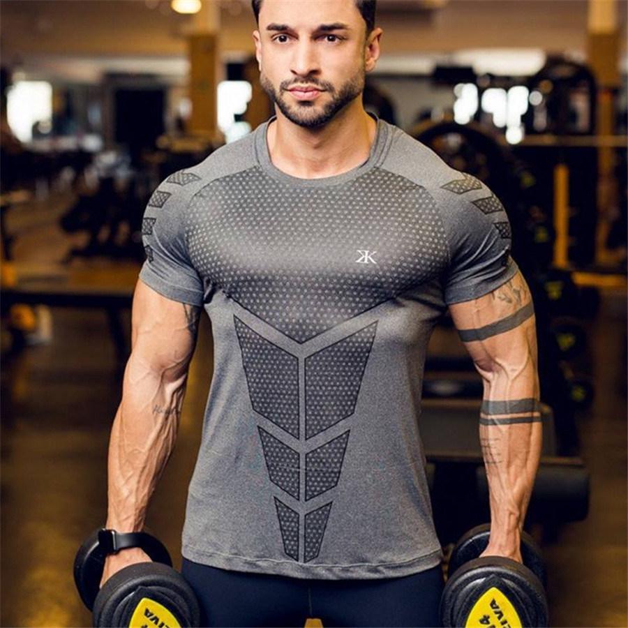 Gym Sports Apparel Heren compressie sneldrogend T-shirt Gym Fitness Bodybuilding Hardlopen Sport t-shirt Tee Tops Kleding XXXL