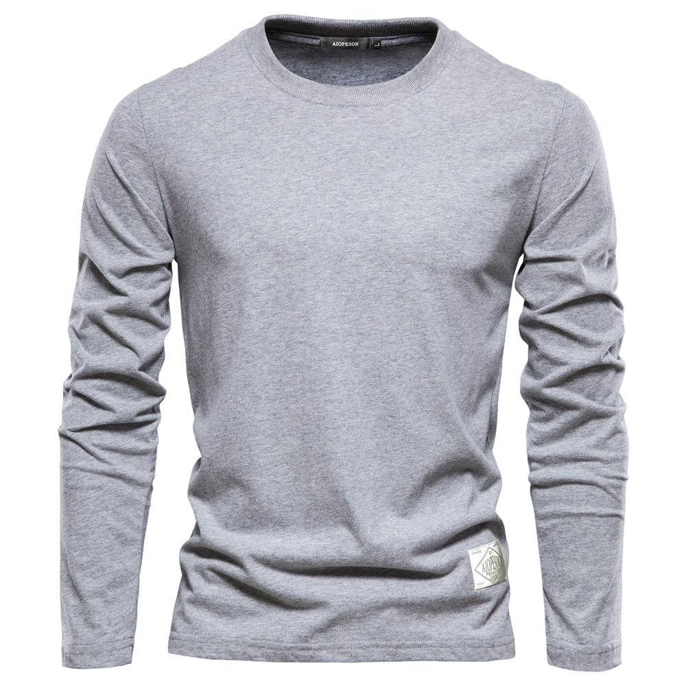 AIOPESON Men Fashion Usegiraffe 100% Katoenen T-shirt Met Lange Mouwen Voor Mannen Effen Lente Casual Heren T-shirts Hoge Kwaliteit Mannelijke Tops Klassieke kleding Heren T-shirts XL lichtgrijze kleur