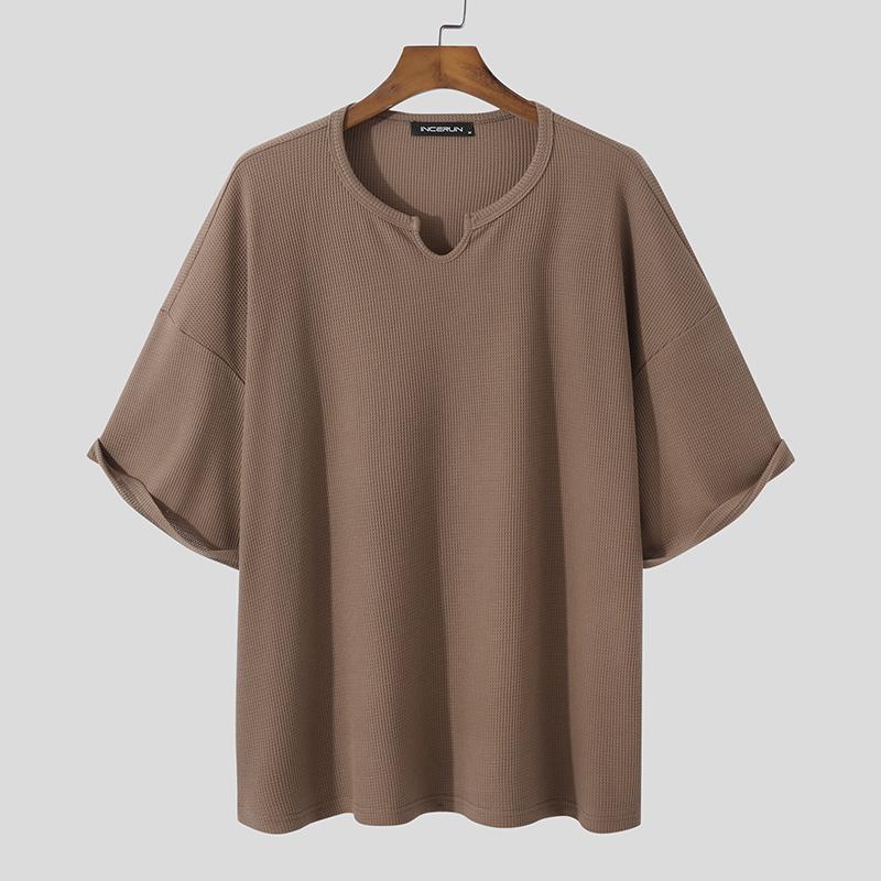 INCERUN Zomer Heren Baggy O-hals Gebreide T-shirts met korte mouwen en losse T-shirts 2XL