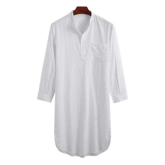 Chosyin Heren pyjamashirt met lange mouwen, effen kleur, veelzijdige nachtjapon, dagelijks gebruik, knopontwerp, mannelijk aanbod L wit