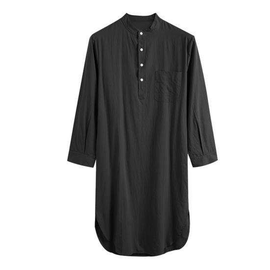 Chosyin Heren pyjamashirt met lange mouwen, effen kleur, veelzijdige nachtjapon, dagelijks gebruik, knopontwerp, mannelijk aanbod M zwart