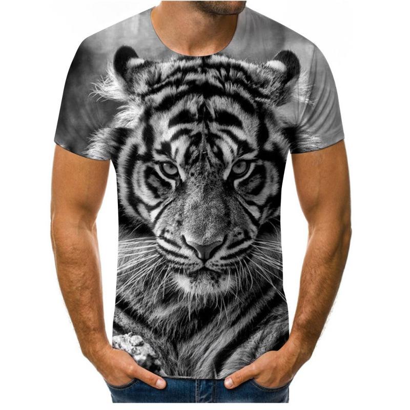 HerSight Zomer heren T-shirt 3D Print Tees Tijger Leeuw Losse Ronde Hals Korte Mouw Tops Herenkleding 4XL
