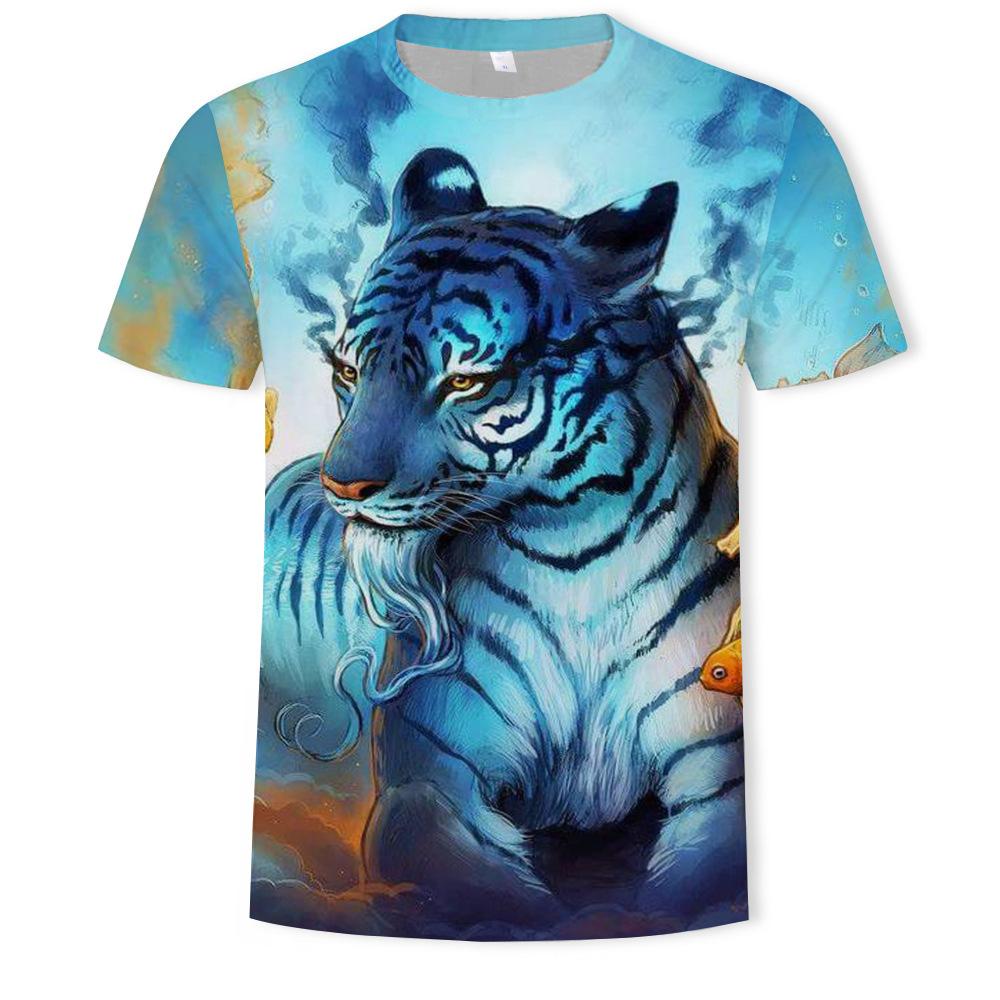 HerSight Zomer heren T-shirt 3D Print Tees Tijger Leeuw Losse Ronde Hals Korte Mouw Tops Herenkleding 4XL