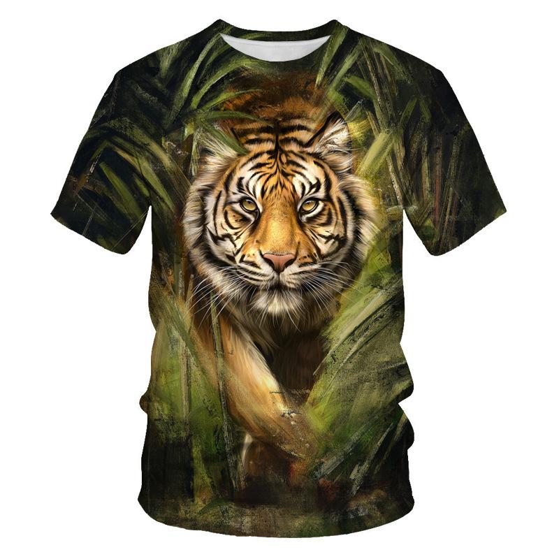 HerSight Zomer heren T-shirt 3D Print Tees Tijger Leeuw Losse Ronde Hals Korte Mouw Tops Herenkleding 5XL