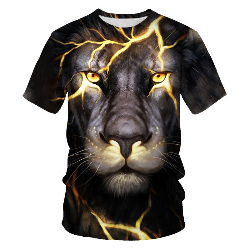 HerSight Zomer heren T-shirt 3D Print Tees Tijger Leeuw Losse Ronde Hals Korte Mouw Tops Herenkleding XL