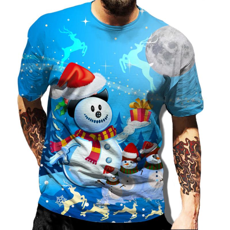 ETST 07 Kerst 3d bedrukte T-shirt herenmode heren en dames casual korte mouw Kerstman Kerstavond shirt top T-shirt XXL