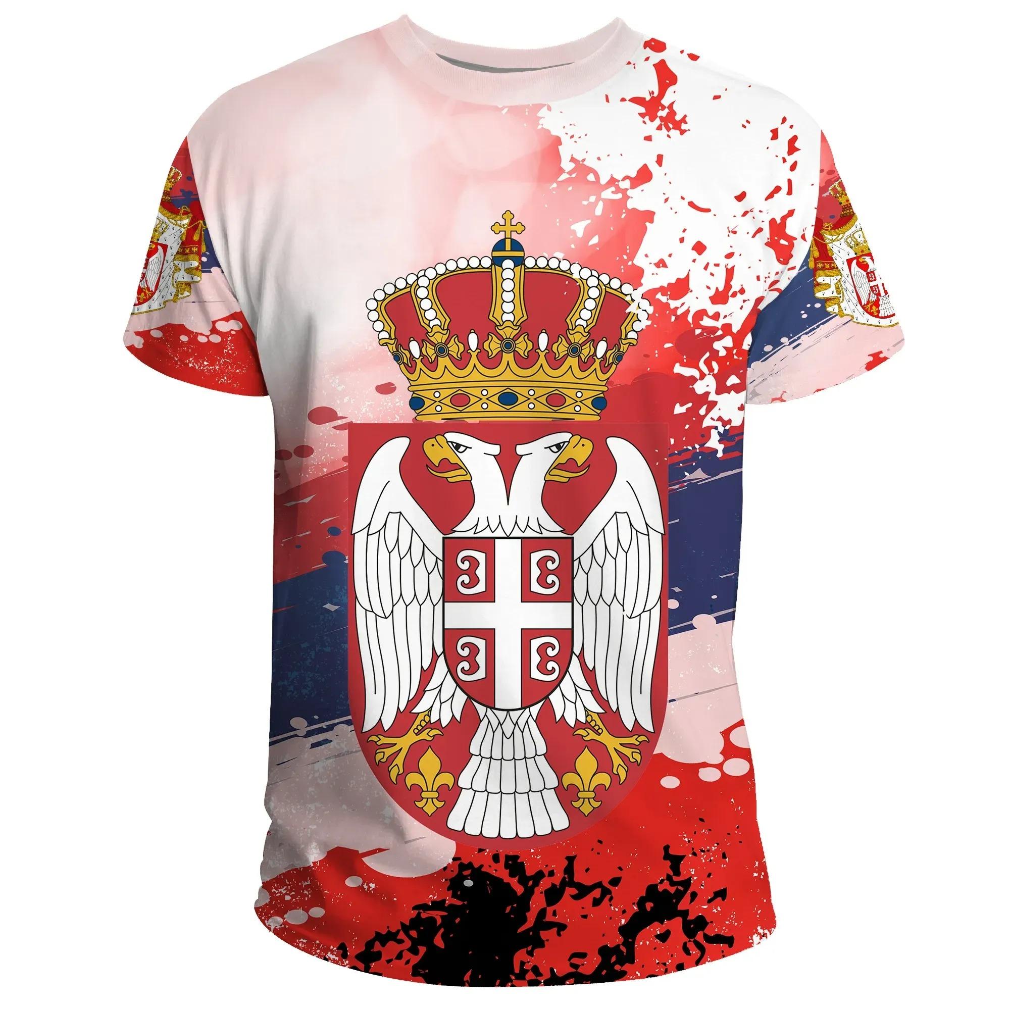 Xin nan zhuang Modetrend Mannen Casual T-shirt Servië Vlag Nationaal Embleem 3d Print Oversized Losse T-shirt Harajuku Straat Top XL