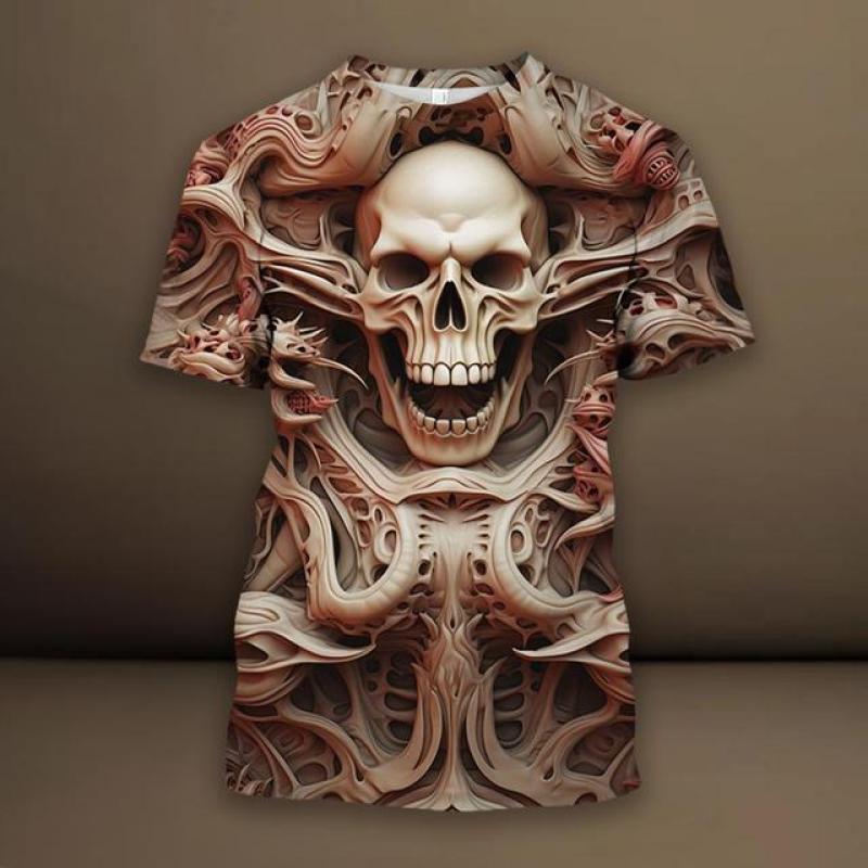 ETST 03 Mode 3D Spider bedrukt T-shirt voor mannen Grappig schedelpatroon Oversized T-shirts Zomer Casual O-hals Korte mouw Trui Tops M