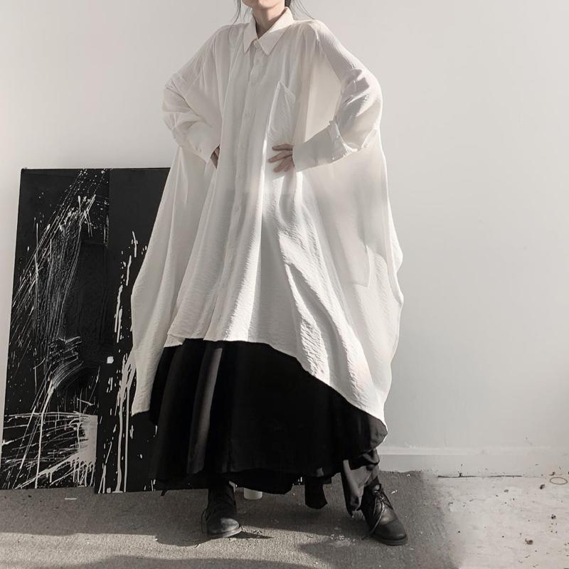 Exotic Zwart Shirt Gotisch Donker Esthetisch Onregelmatig Blouse Japanse Mode Designer Kleding Oversized Shirts Emo XL wit