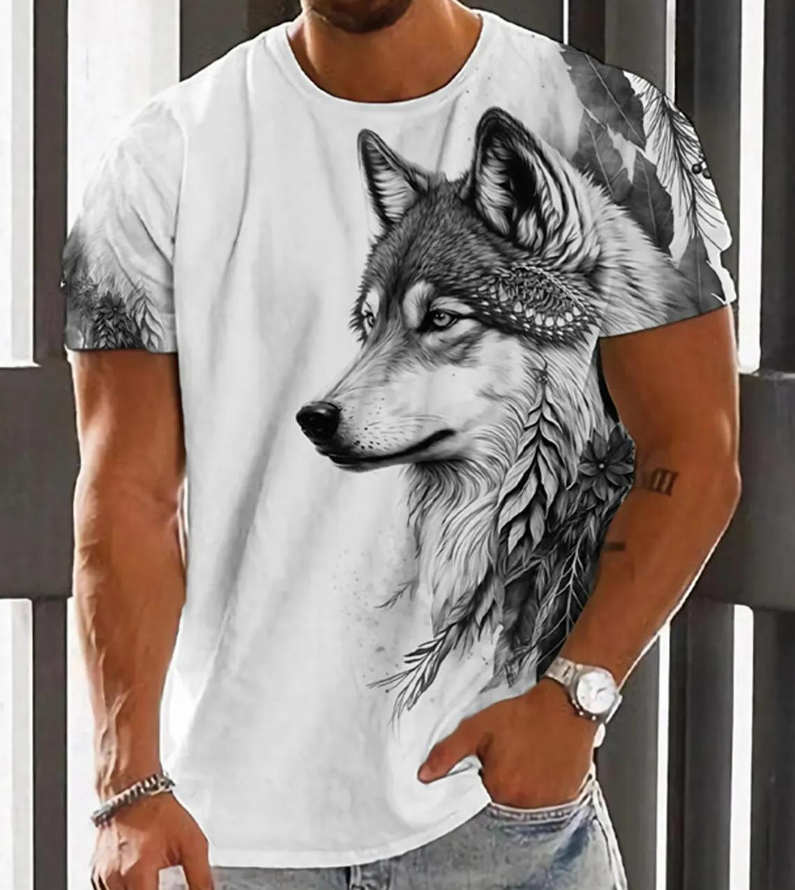 Transmission of love Heren T-shirt Voor Heren 3D Geprint Grafisch Wolf T-shirts Oversized Mode Tops Korte Mouwen Zomer Dameskleding Tees Tops L
