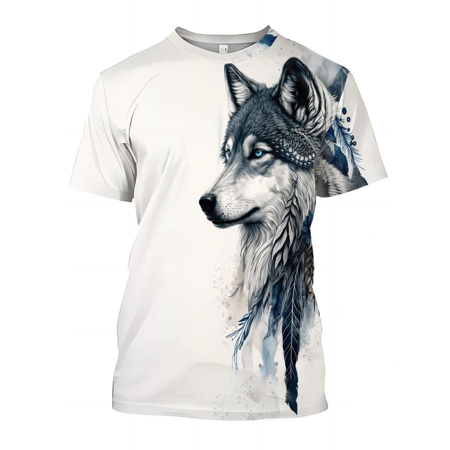 HerSight Witte Wolf Patroon T-shirts Zomer Zwarte T-shirts Heren Streetwear 3D Print T-shirt Mode O Hals Korte Mouw Tops S wit