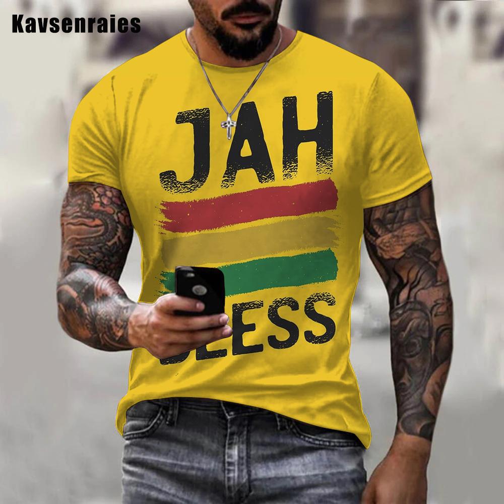 Laoxu Persoonlijkheid Jah Bless Bedrukt 3D Heren T-shirt Jongens Unisex Casual Mode Reggae Ronde Hals Korte Mouw T-shirt 5XL L grijs