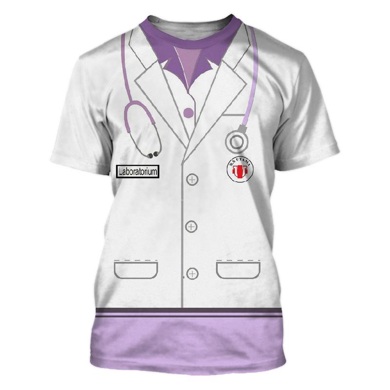 Kukebang Zomer Verpleegster Uniform Unisex Mode O-Kraag Korte Mouw 3d Bedrukt T-shirt Straat Plezier Losse Casual Persoonlijkheid Grote Maat Top 6XL