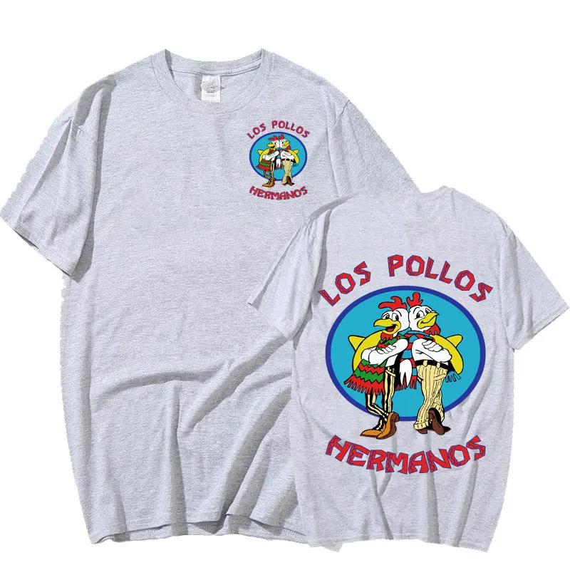 Continuously T-shirt TV-serie Breaking Bad Los Pollos Hermanos Dubbelzijdige print T-shirts Grappige Chicken Brothers Heren katoenen T-shirt Streetwear L