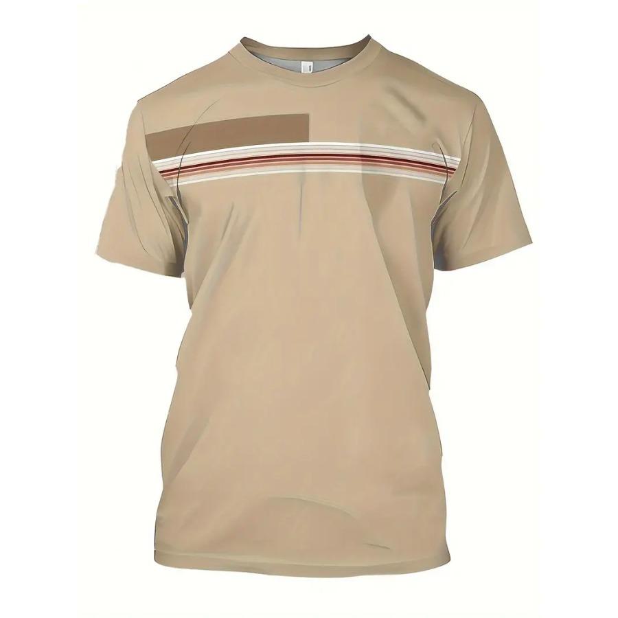 WowClassic Mens Crew Neck Short-Sleeve T-Shirt - Soft Slight Stretch Polyester Fabric, Fancy Stripe Pattern Casual Spring Summer XL