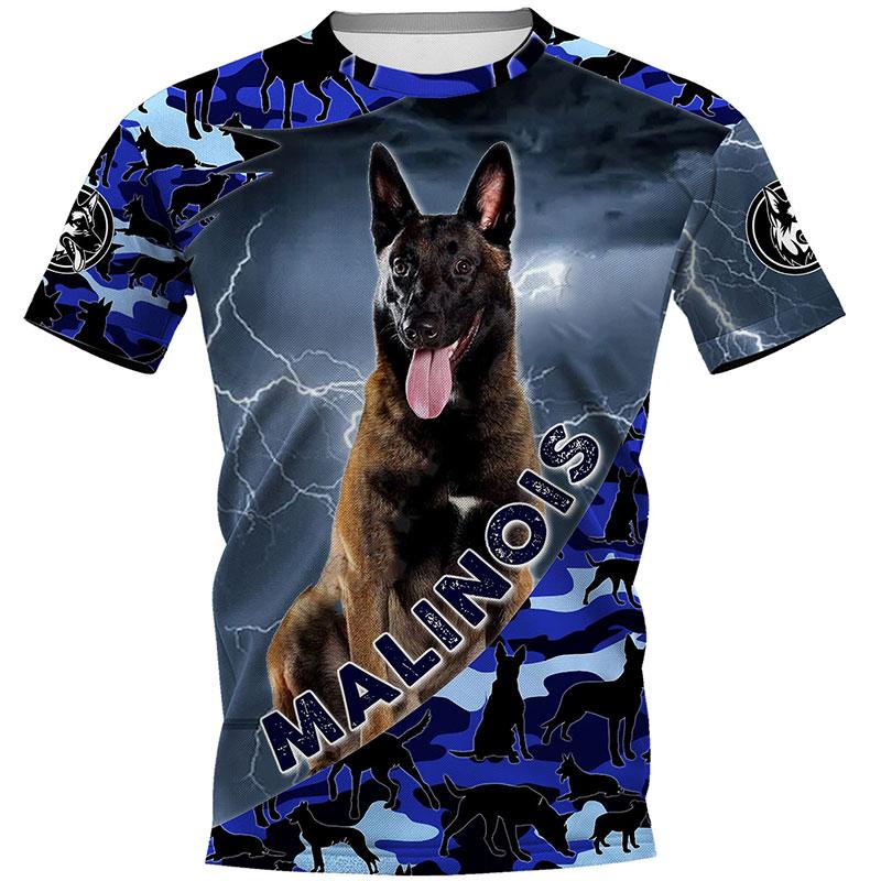 ETST WENDY 05 Mode Heren Militair T-shirt Nederlandse Belgische Herder 3D Geprint Harajuku Stijl Kleding Huisdier Hond Comfortabel Kort Mouw Shirt 2XL