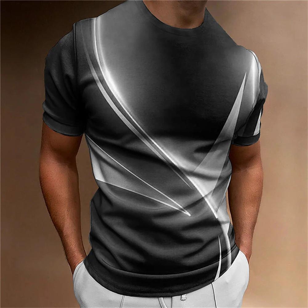 HerSight Heren T-shirt Curved Radiance Grafisch 3D Geprint T-shirts Casual Losse Korte Mouwen T-shirts Oversized Herenkleding Tops M