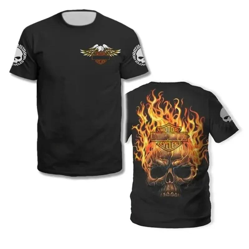 ETST 03 2024 Nieuwe Hot Sell Match Skull Mannen Vrouwen Motorfiets Harleys Race 3D T-shirt Korte Mouw Davidsons Cool Trend Oversized Tees Tops 6XL