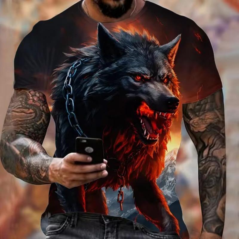 Forever Men Animal Harajuku Graphic 3D Print T-Shirt Fashion Wolf Pattern Short Sleeve Summer Men's Clothing Breathable Fitness T-Shirts 6XL