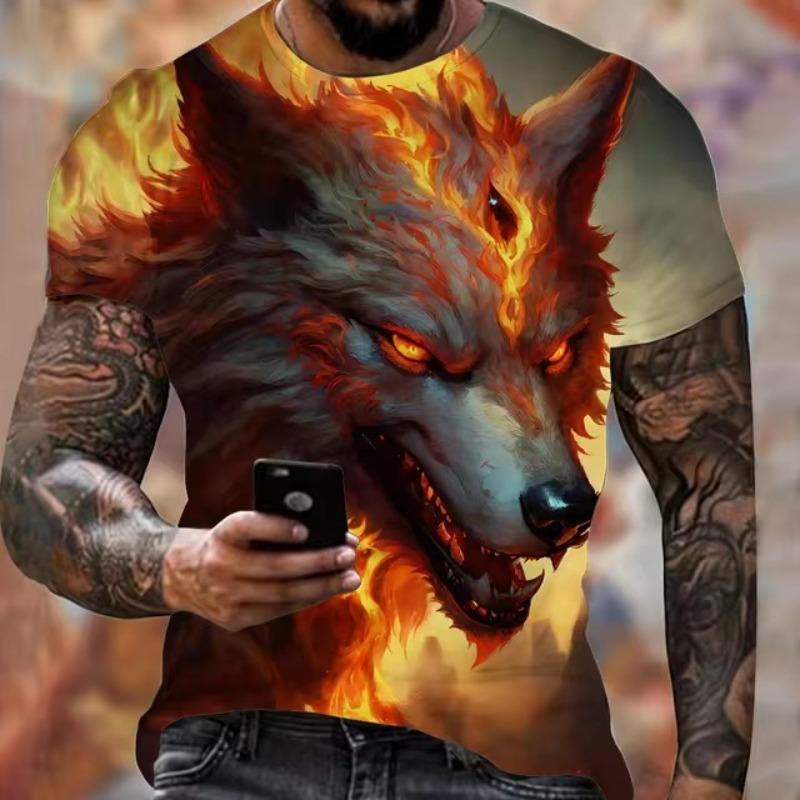Forever Men Animal Harajuku Graphic 3D Print T-Shirt Fashion Wolf Pattern Short Sleeve Summer Men's Clothing Breathable Fitness T-Shirts M