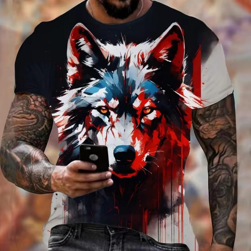 Forever Men Animal Harajuku Graphic 3D Print T-Shirt Fashion Wolf Pattern Short Sleeve Summer Men's Clothing Breathable Fitness T-Shirts L