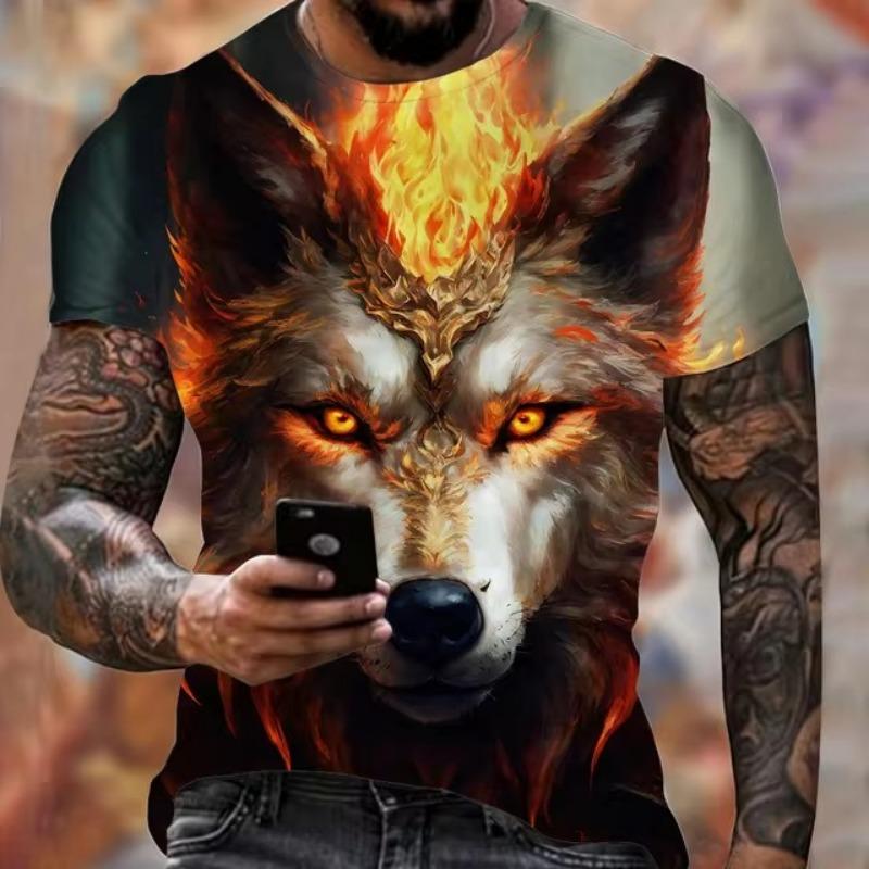 Forever Men Animal Harajuku Graphic 3D Print T-Shirt Fashion Wolf Pattern Short Sleeve Summer Men's Clothing Breathable Fitness T-Shirts XL