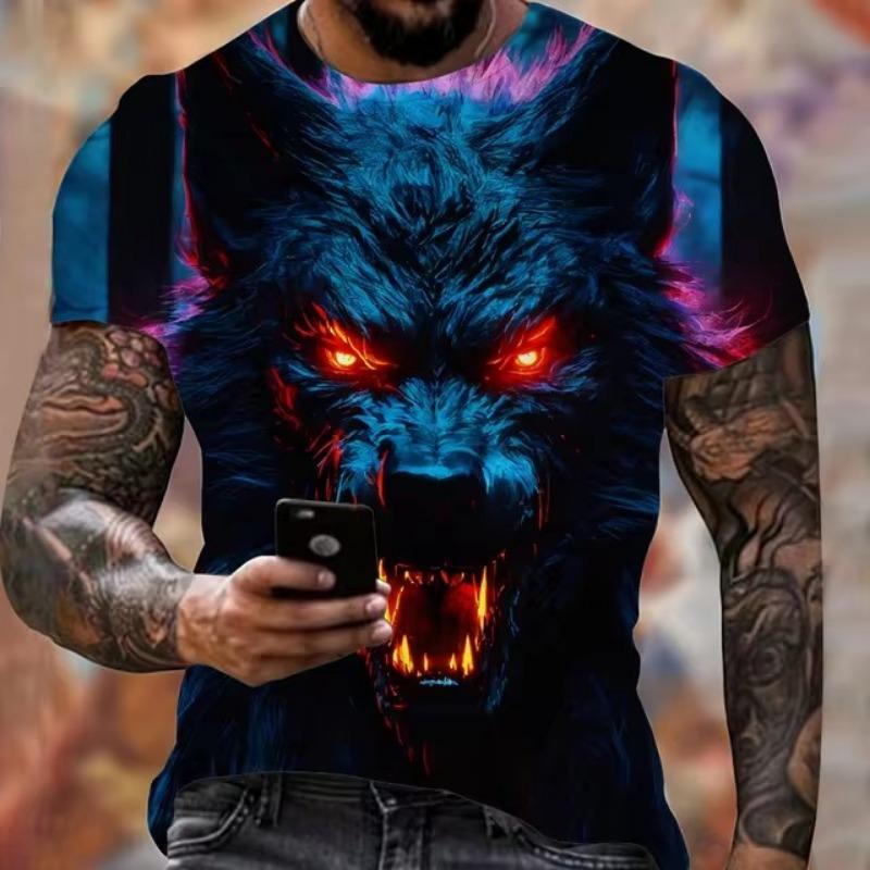 Forever Men Animal Harajuku Graphic 3D Print T-Shirt Fashion Wolf Pattern Short Sleeve Summer Men's Clothing Breathable Fitness T-Shirts 4XL