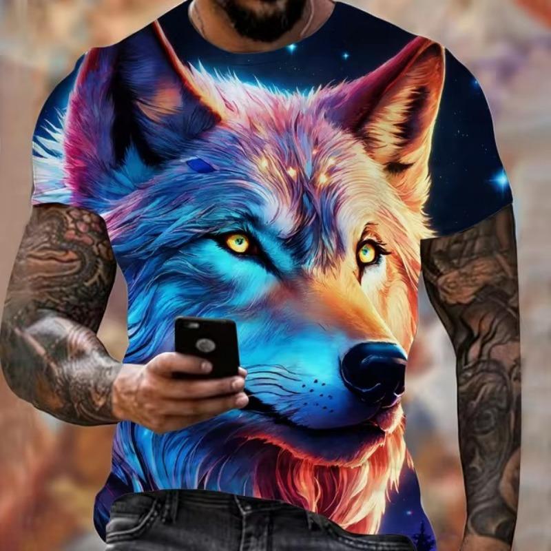 Forever Men Animal Harajuku Graphic 3D Print T-Shirt Fashion Wolf Pattern Short Sleeve Summer Men's Clothing Breathable Fitness T-Shirts 5XL