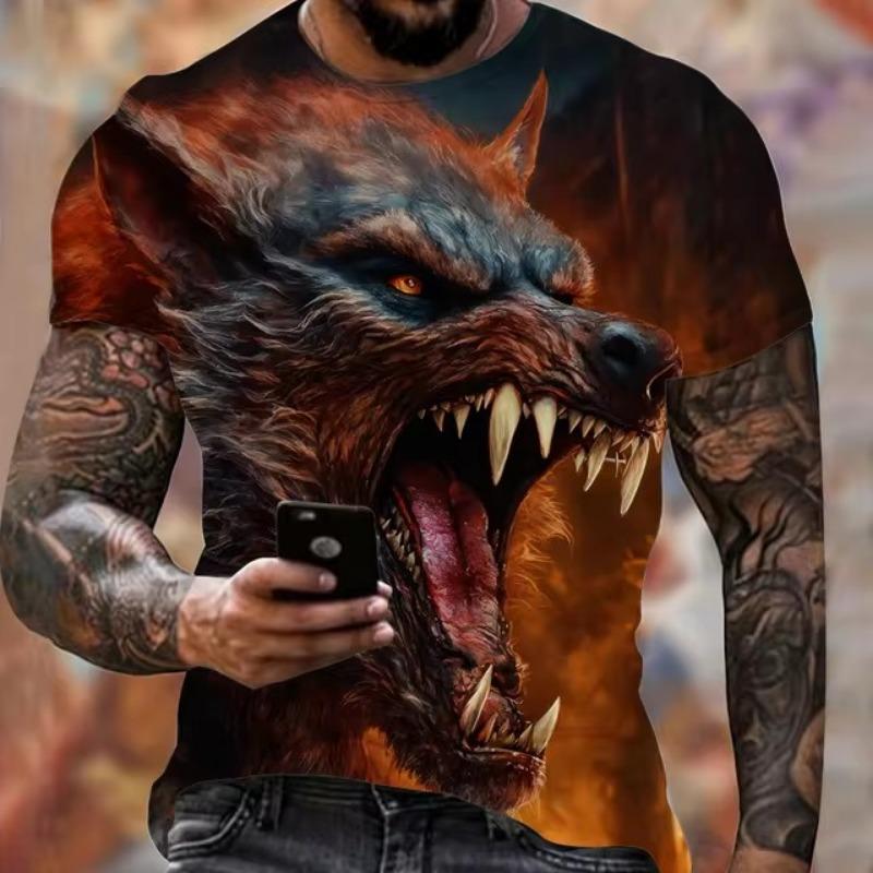 Forever Men Animal Harajuku Graphic 3D Print T-Shirt Fashion Wolf Pattern Short Sleeve Summer Men's Clothing Breathable Fitness T-Shirts 6XL