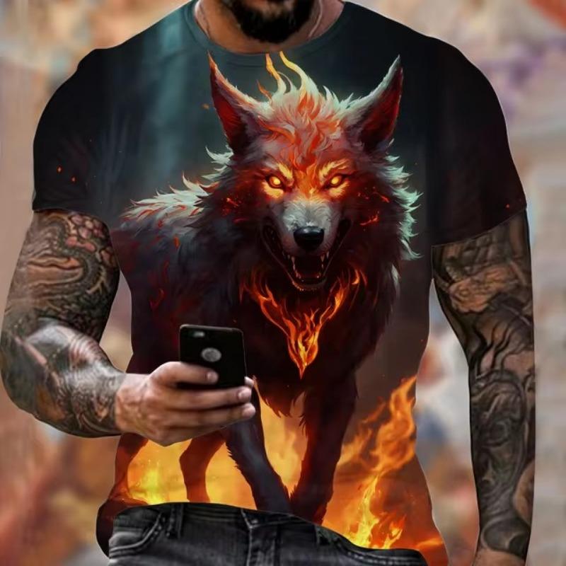 Forever Men Animal Harajuku Graphic 3D Print T-Shirt Fashion Wolf Pattern Short Sleeve Summer Men's Clothing Breathable Fitness T-Shirts 6XL