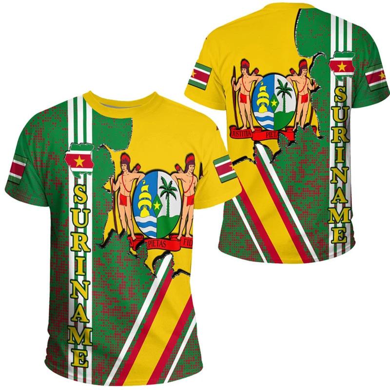 Zengyanqin02 T-shirt met Surinaamse vlag en grafische print voor heren. Surinaams nationaal embleem. 3D-geprinte T-shirts. Zomer Boliviaanse jongens sporttops. Straatshirts. L