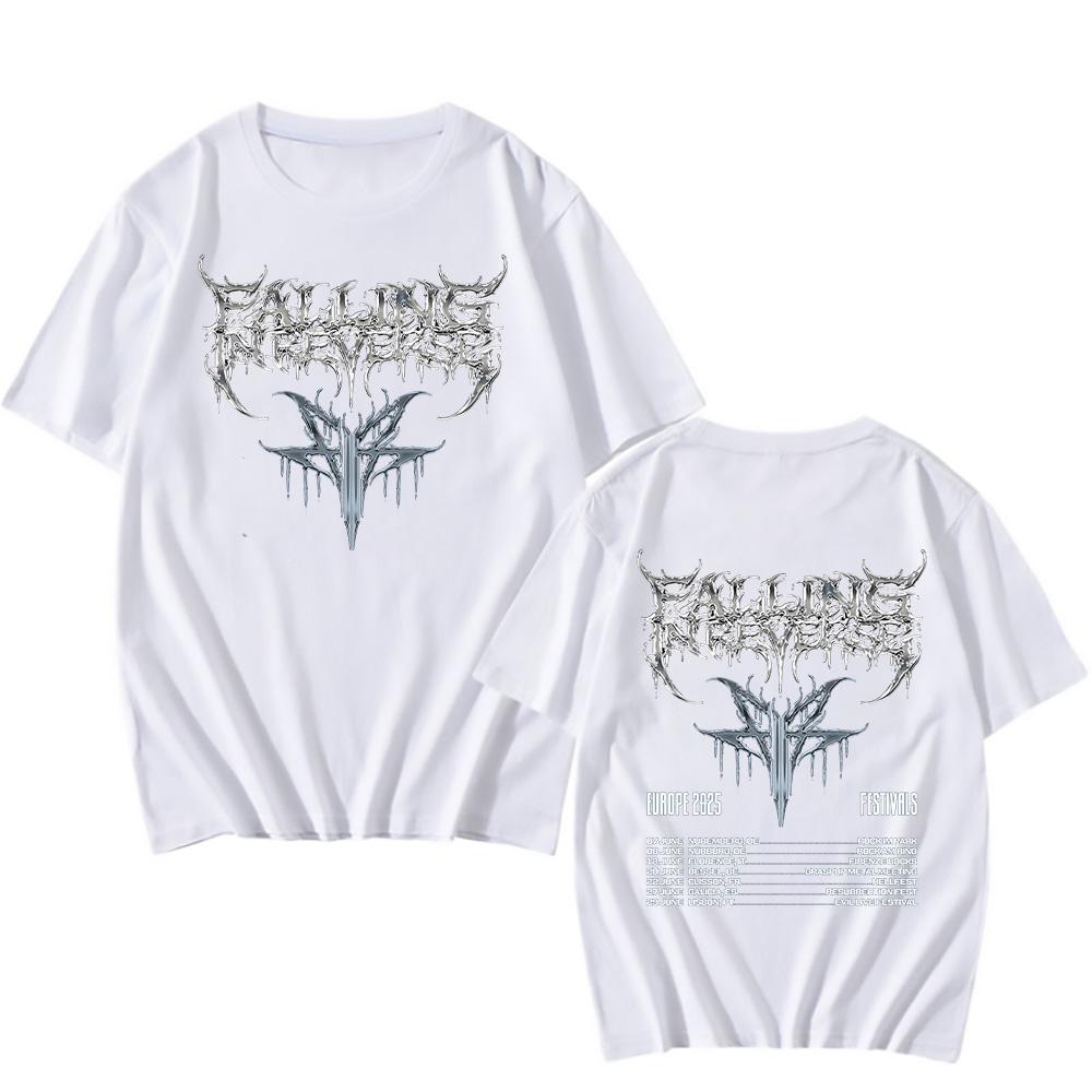 Planet clothing wholesale Falling In Reverse EUROPA 2025 FESTIVALS T-shirts Pop Metal Streetwear Cadeau voor Fans Unisex T-shirt Losse Casual Katoenen Tops L wit