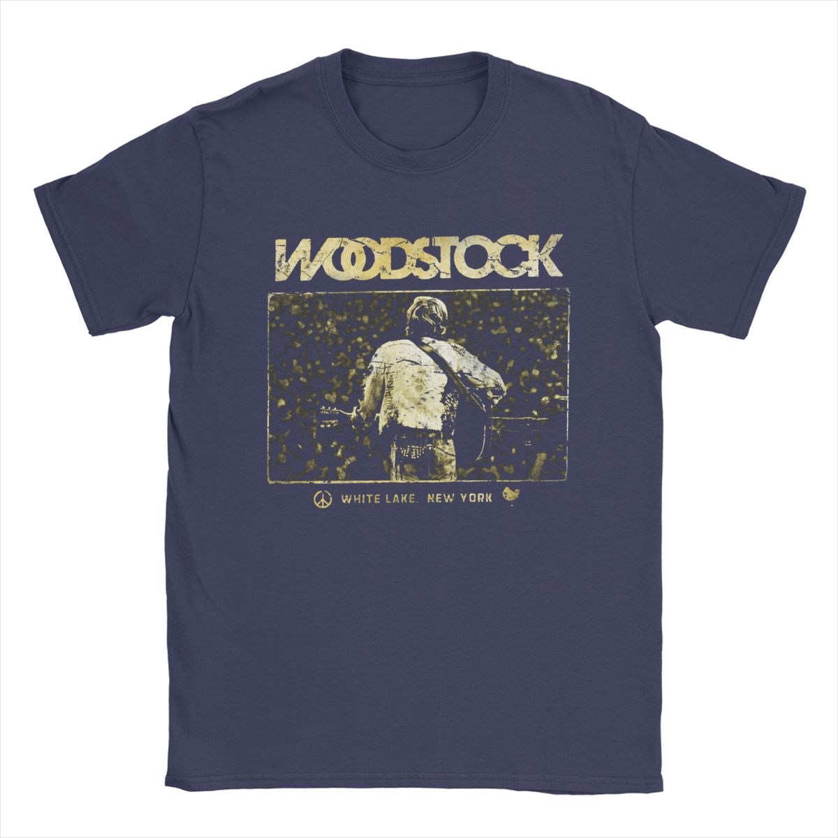Comfortable season Woodstock White Lake Crowd T Shirt Men's Pure Cotton Hipster T-Shirt Crewneck Tee Shirt Short Sleeve Tops 4XL 5XL XXXXXL marineblauwe kleur