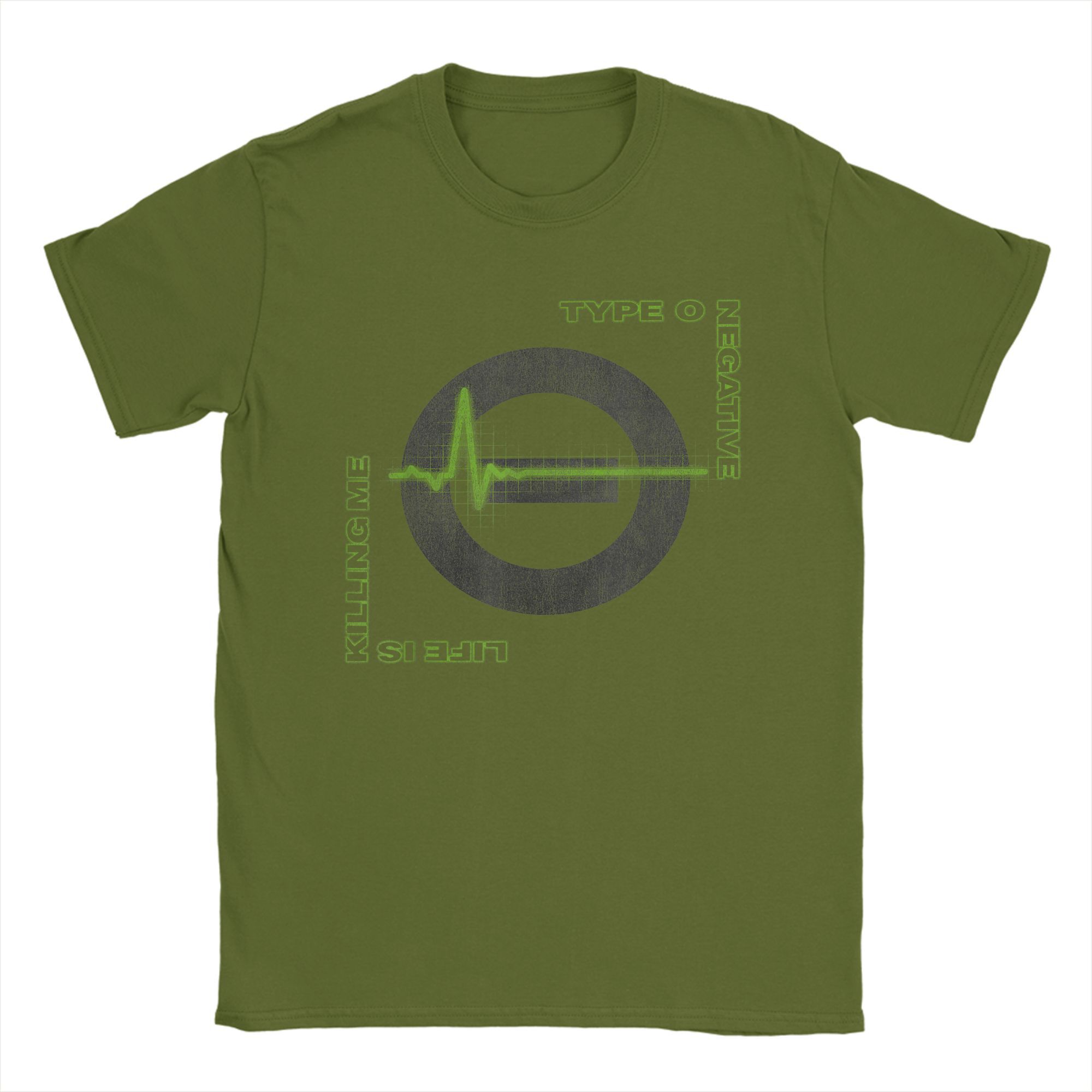 Comfortable season Type O Negative Life is Killing Me T-shirt Heren Katoen Nieuwigheid T-shirt O-hals Band Muziekalbum T-shirt Korte Mouw merchandise Uniek L legergroene kleur