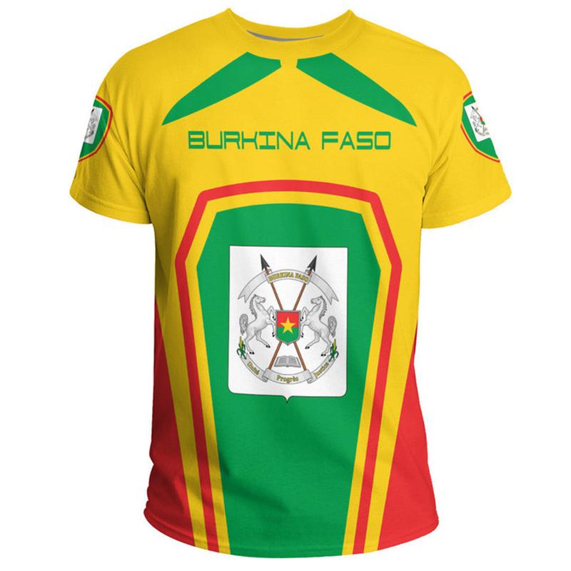 Haijian02 Burkina Faso Jersey Men's T-shirt O-Neck Oversized Short Sleeve Clothing 3D Print BF Flag Fitness Football Team Shirt GYM Tops L